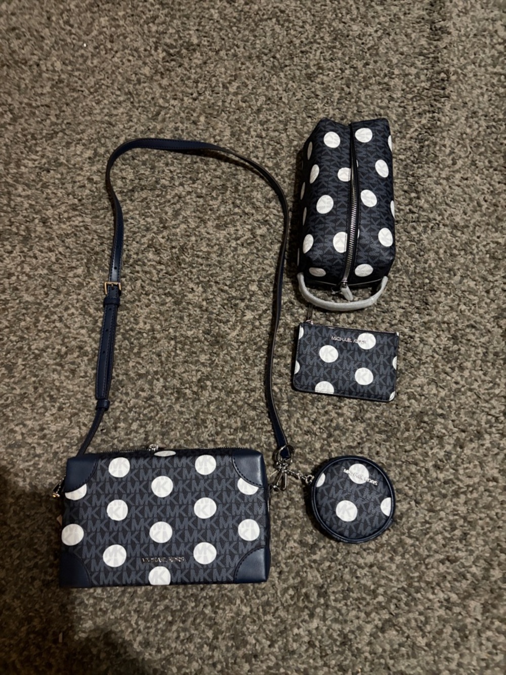 Michael Kors Navy and White Polka Dot Crossbody Bag Set